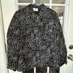 Vintage European Abstract Embroidered Black Jacket Full Zip Large